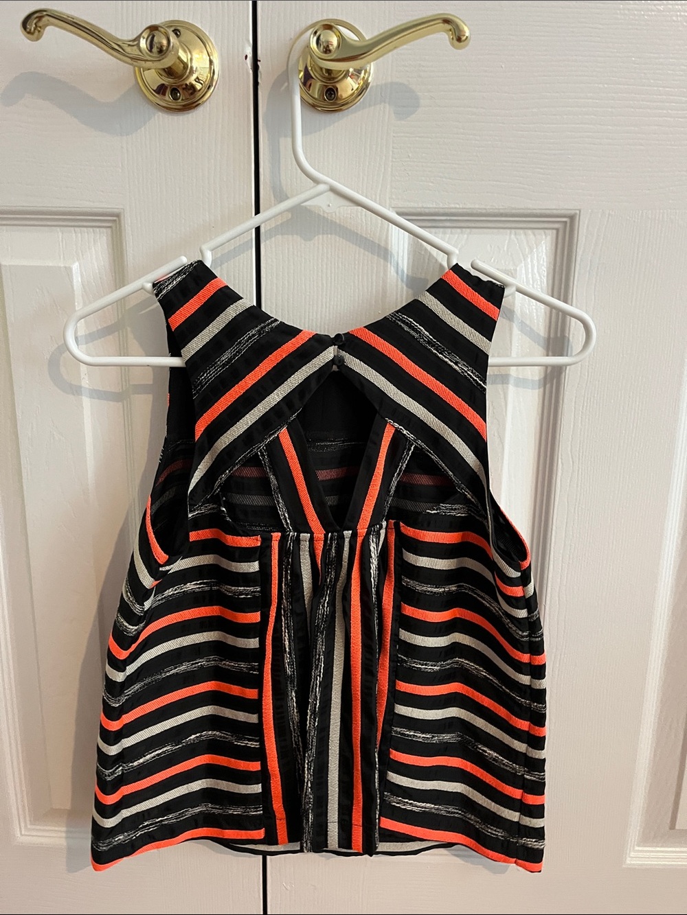 Black, white, and orange horizontal striped tank top - Picture 2 of 3